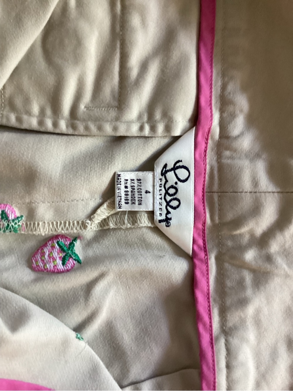Lilly Pulitzer Beige Pants with Pink Trim and Strawberry Embroidery - Picture 5 of 5